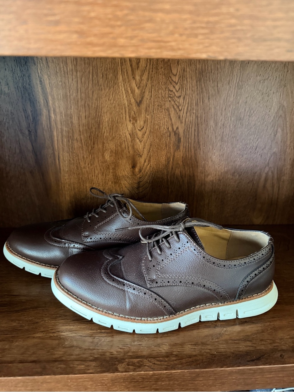 Nautica Brown Leather Wingtip Oxfords with White Sole